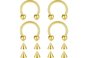 FECTAS 14G 16G 18G 20G Surgical Steel Nose Septum Horseshoe Hoop Earring Tragus Cartilage Helix Daith Rook Conch Eyebrow Lip Navel Belly Nipple Piercing Ring Replacement Spikes 6-12mm