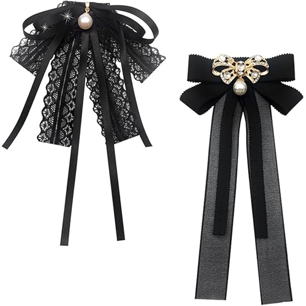 3 Spille Da Donna Con Fiocco E Perle - Stile Retrò, Per Matrimoni, Feste E Natale - Colore Nero, Elegante E Versatile - Foto 2