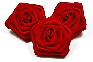 CREATIVERY Roselline in raso, 3 pezzi,rose: 5 cm, diametro: 6 cm, colore: rosso, corolle di rosa per decorazioni fai da te, si possono spargere sulla tavola in occasione di matrimoni, Battesimi, Comunioni ma utilizzare anche come applicazioni floreali.