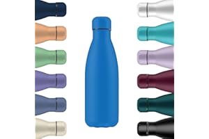 Mi Ko Mi Ka Botella de Agua Térmica de Acero Inoxidable Reutilizable | Sin BPA | Mantiene 24H Frio / 12H Calor | Hermética - Doble Pared a Prueba de Fugas (Azul, 350ml)