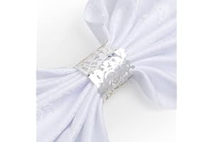 ESLOYSUN Lot de 100 Ronds de Serviette Anneau Papier de Serviette d'aluminium découpés au Laser pour décoration de Table de Mariage événements spéciaux et Services de Restauration (Argenté)