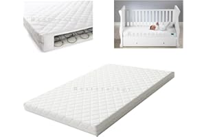 Restorology Sprung Cot Bed Mattress Breathable Hypoallergenic Double Sided Spring Baby Bed Mattress - Extra Thick With Removable Cover - Made In UK (127 x 63 cm)