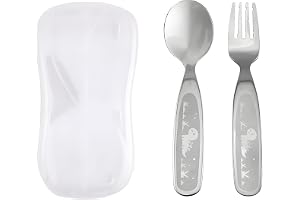 CRAVISTA Kids Cutlery Set with Case with Children Fork and Spoon – Travel Friendly Stainless Steel Flatware Cutlery - Portable Children Cutlery for Lunch Box (Dinosaur)