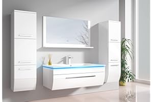 FISCHER UND ADAMEK Bathroom Furniture Set High Gloss White - Bathroom Furniture Set with Sink - Pre-Assembled Complete Programs for Bathroom - Bathroom Furniture Offer Double Sink with Sink Base Cabinet