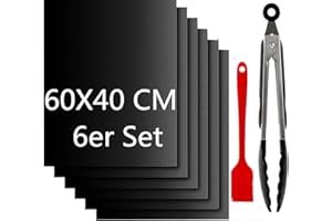 Nifogo Tappetino per barbecue a gas, griglia a carbonella e griglia elettronica, 60 x 40 cm, set da 6 pezzi, senza PFOA, antiaderente, riutilizzabile, nero, rettangolare