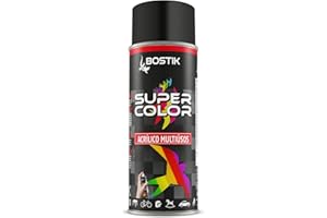Bostik SUPER COLOR NEGRO SATINADO RAL 9005, Pintura en Spray Acrílica para Uso Profesional y Doméstico, Multiusos, Secado Rápido, Acabado Brillante, Interior y Exterior, Bote 400 ml