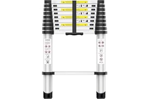 Exleiter 2.9M Telescoping Ladder, Aluminum Lightweight Multi-Purpose Telescopic Ladder Collapsible Extension Ladder Folding Ladder for RV, Attic, Daily Use at Home, 330lbs Max Capacity