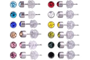N\C 12 Paar Edelstahl-Ohrstecker für Damen, Set aus Zirkonia CZ-Ohrsteckern, Birthstone-Ohrstecker mit weichen, klaren Silikonohrringen (5)