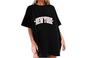 BOTCAM T-shirt pour femme surdimensionné tendance Los Angeles - Col rond - Manches courtes - Vintage - Imprimé - Chemisier de sport - Sweat-shirt pour adolescentes et filles - Long Tops Y2k Hip Hop