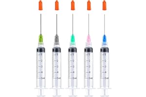 KTSPORTS 5Pack 5ml Ink Filling Syringe Luer Lock Plastic Syringes with Cap with Plastic 1.5'' 14Ga 16Ga 18Ga 20Ga 22Ga Blunt Needle Tip for Liquid Glue Oil Ink