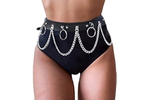 Flovel Punk Leather Waist Chain Belt Black Leather Body Chain Summer Beach Rave Belly Chain Body Jewellery for Women and Girls