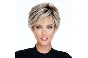 AIYLMZ Corto Ombre Rubio Pixie Corte Pelucas con flequillo para mujer Ombre Rubio Elegante Fluffy Capas Pelucas Natural Fluffy Resistente al calor Pelucas rectas (Rubio Ombre)