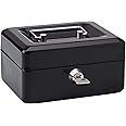 Rapesco SB0006B1 Metal Cash Box with Lock, 3 Keys and Removeable Tray, Size 6", Black