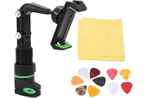 PenRux Support de Téléphone pour Tête de Guitare Basse, Pince Universelle pour Tête de Guitare à Angle Réglable avec 10 Médiators, Clip de Support de Diffusion en Direct