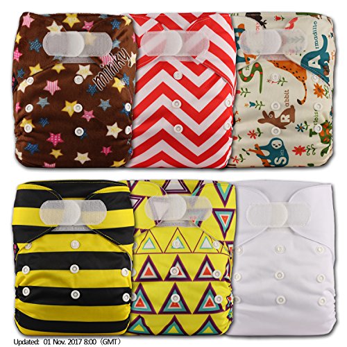 LittleBloom, Reusable Pocket Cloth Nappy, Fastener: Hook-Loop, Set of 6, Patterns 616, With 12 Microfibre Inserts