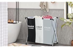 Dhouse Wäschekorb mit 3 Fächer schmal grau 155L Wäschesack - Wäschesortierer Wäschebox Wäschetonne Wäschesammler Wäschetruhe Waschekorbsammler laundry baskets