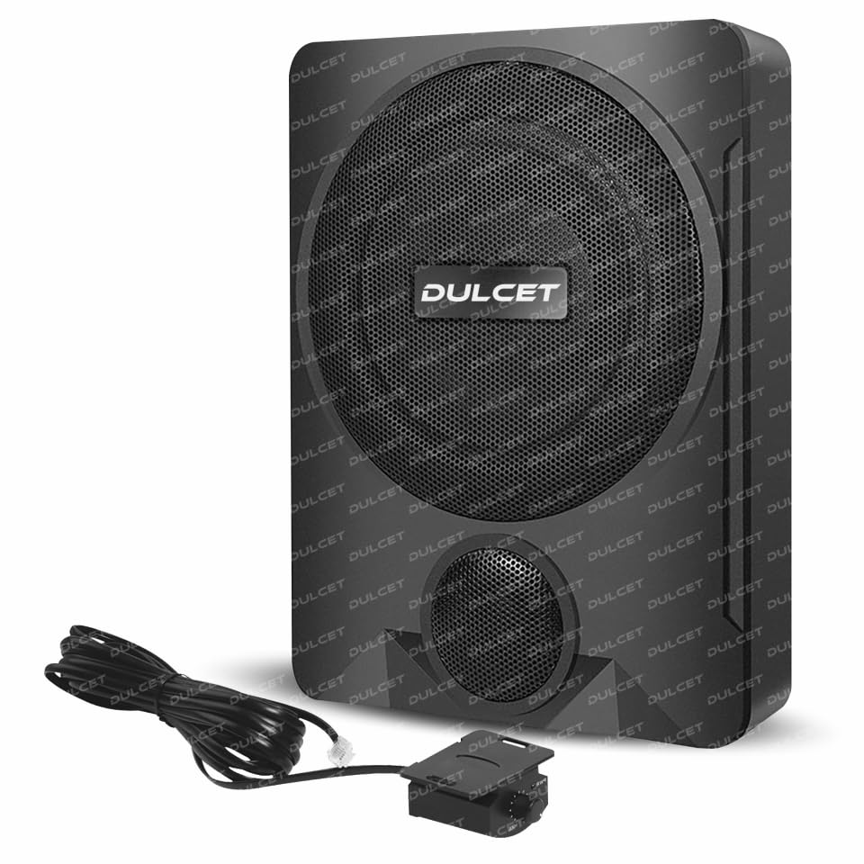 DULCET DC-ASW10X 10-Inch Active Underseat Car Subwoofer with 800W Peak Power & Ultra-Slim Design with Cast Aluminum Housing, Low-Level Input & Remote Control