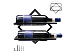 MERYSAN Weinhalter aus Metall zur Wandmontage, Faltbarer hängender Weinregal Organizer für 2 Spirituosenflaschen, Flaschenregal Weinflaschenregal für Home Kitchen Bar Wanddekor (Schwarz 1)