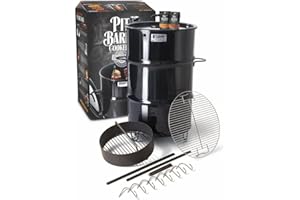 PIT BARREL COOKER CO. Confezione Classica per fornello a Botte da 40 cm, per affumicatore a Tamburo da 40 cm, in Acciaio Rivestito in Porcellana, Include 8 Ganci, 2 aste da Appendere, griglia e Molto Altro Ancora