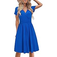 AUSELILY Zomerjurken Vrouwen UK Mouwloze Strandjurk V-hals Mini Zonnejurk met Zakken, Ochtendglorie, S