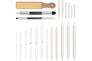 Ptwola 21Pcs Blending Stumps for Drawing Reusable Paper Art Blenders Blending Sticks Beginner Blendings Tools Paper Stumps Sandpaper Pencil Sharpener for Artist Shading Completed Sketch Drawing Tool