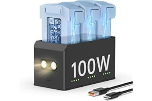 LKTOP 100W Mini 4 Pro/Mini 3 Series Battery Charging Hub (3X Fast Charging) für DJI Mini4 Pro/3 Pro/3 Drohnenzubehör Ladegerät mit Speicher-LED-Leuchten Alarm-Modus (3 Akkus gleichzeitig Aufladen)