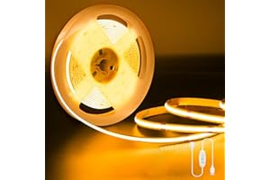 ‎AMDELNE Amdelne 2700K COB LED Streifen, 2M Dimmbares,LED 24V COB Streifen Licht set 320LEDs/M, Mit netzteil und Fernbedienung 3960LM, CRI90+ für Schlafzimmer,Küche，Spiegel,Heimdekoration