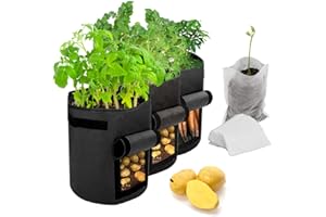 MAYLOVE Sacs de culture de pommes de terre, paquet de 3 sacs de culture de plantes de 10gallons/Sacs en tissu non tissé d'aération avec poignées Sacs de culture de jardin avec 50 sacs de semis biodégradables