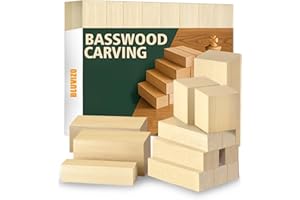 Bluvizo Basswood Woodworking Carving Blocks: 13 Pcs Unfinished Softwood Blocks Kit with Stickers in 3 Different Sizes, Bass Wood Pieces for Beginners Whittling Craft, Gift for Hobbyist DIY Fun