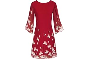 GRACE KARIN Vestido Elegante Mujer Vestido Gasa Manga Corta Casual Gasa Top Cuello Redondo