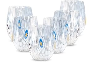 Gocce di Murano Juego de 6 vasos de cristal de Murano soplado 300 ml hechos a mano de colores paquete 6 copas de agua elegantes y preciosas (blanco, 6)