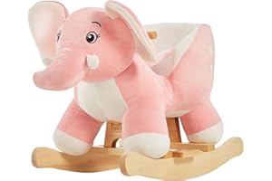 FUNLIO Cheval à Bascule Bébé Rose Eléphant pour Tout-Petits de 6 Mois à 3 Ans, Mignon et Gracieux Bascule Eléphant Rose pour Fille, Peluche Rembourrée, Animal à Monter, Facile à Assembler