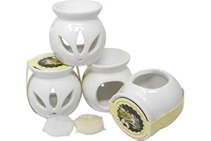 BARGAINS-GALORE Set Of 4 Heart Shape Wax Melt Burner Ceramic Essential Oil Burners - Love Decor Pattern Scented Diffuser Warmer | Home Bedroom Holder Candle Aromatherapy | Xmas Gift Set