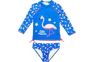 weVSwe Bañador para niña UPF 50+, protección de manga larga, dos piezas, nudo de lazo, traje de baño Rash Guard con volantes, puños raros