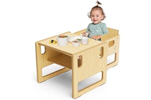 ‎LISCHWERT Lischwert Montessori Tisch und Stuhl Set für Alter 1-3, Massivholz Kleinkind, Entwöhnung Baby-Tisch-Stuhl Set für Essen/Spielen/Lesen, einfach zu montieren