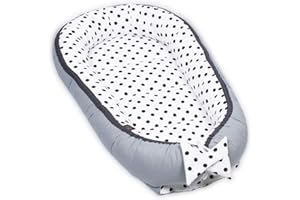 PaLulli Kuschelnest 2-seitig Babynest Babynestchen Baby Nest Nestchen Reisebett Wickelauflage Kuschelbett, Kokon Kokon für Babybett - Babys und Säuglinge, 100% Baumwolle Oeko TEX (Schwarze Punkte)