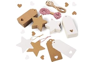 Alintor Stern Geschenkanhänger Weihnachten, Weihnachtsanhänger mit 20m Schnur, Geschenkband Weihnachten Anhänger für Likörflaschen, Marmeladengläser, Namensschilder, Flaschenetiketten (200)