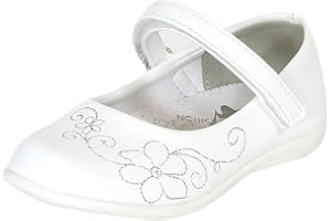 sleedy Ballerine da Bambina 22-27 I Ballerine Bianche con Ricami a Fiori I Scarpette da Cerimonia da Bambina per Matrimoni/Comunione I Ballerine Chiuse con Chiusura con Velcro I Antiscivolo