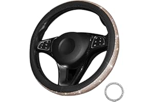 Lifetooler Coprivolante Auto con Strass Bling Bling Copri Volante in Morbida Pelle PU Traspirante 38 cm / 15 pollici Rivestimento Antiscivolo Volante con Strass Glitter Donna Ragazze (nero-oro)