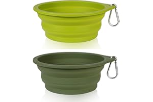SLSON Ciotole per Cani da 2 Pezzi,Ciotola da Viaggio Integrata Pieghevole Senza Bordo in Plastica,Ciotola Portatile Silicone per Escursioni in Campeggio per Cani Gatti 600ML(Avocado Verde+Verde Scuro)