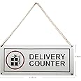 THW® Stainless Steel Hanging & Self Adhesive DELIVERY COUNTER Signage Board (5"x12")