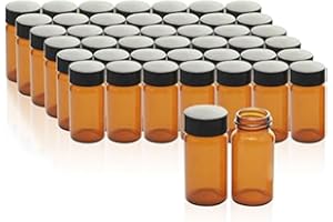 ALWSCI 100 pezzi 20mL Ambra Vetro Fiale Bottiglie Campione 24-400 Nero Chiuso Top PP Cap, PE Liner Campione Contenitore Laboratorio Bottiglia Fiala Olio Liquido Bottiglia 27.5x57mm