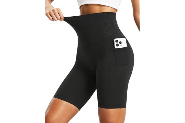BALEAF Damgym shorts superhög midja yoga shorts med fickor sommarbyxor korta push up slim fitness sport leggings