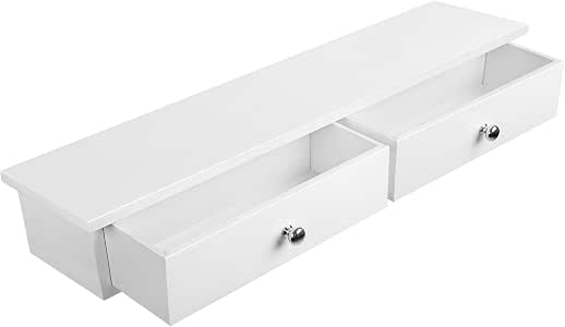Étagère Murale 3 Tiroirs Blanc - Meuble Entrée Rangement Clés - 93x15x10cm - Design Moderne