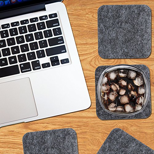 Premium Filz Untersetzer in Dunkelgrau | Hochwertiges 8er Set aus 100% Merinowollfilz| Quadratische From 10 x 10 cm und 5 mm ‚extra dick‘ | Filzuntersetzer für Gläser, Tassen, Vasen - 7