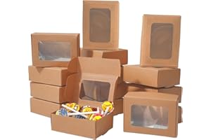 JOYSKY 24 Pcs Small Gift Box with Windows and 24 Stickers Small Kraft Boxes 85 x 60 x 30 mm Brownie Box for Desserts Pastries Cookies Mini Cakes Candy Pies & Gifts