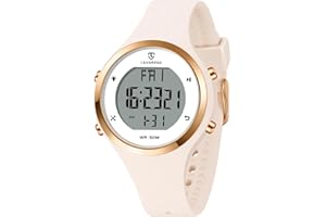 Timever Montre Femme Digitale avec Bracelet en Silicone,Alarme, Chronomètre,Date,Eclairage,Compte à rebours, Deuxième Fuseau horair,Snooze