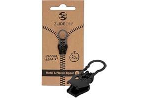 ZlideOn Reißverschluss Ersatz, 1 Stk - Schwarz (XL) - Instant Zipper Reißverschluss Schieber für Metall- und Kunststoff-Reißverschlüsse