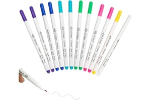 Ccomage 12 PCS Water Erasable Fabric Marking Pens 7 Color Water Air Soluble Trick Markers Auto-Vanishing Pen DIY Sewing for Dressmaking Tracing Cross Stitch,(Water Erasable Pens 1)