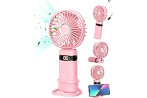 FAPPEN Mini Handheld Fan, Portable USB Hand Held Fan, Rechargeable 5 Speeds Folding Hand Fan with Base and Lanyard for Home Office Bedroom Outdoor Travel(Pink)